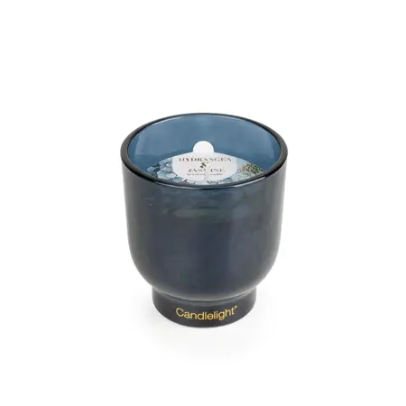 10Cm Glass Footed Candle Hydrangea & Jas - image 2