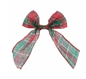 10cm Green / Red Tartan Fabric  Bow