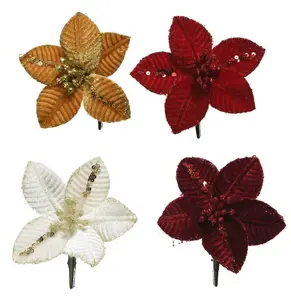 10cm Velvet Poinsettia Christmas Clip – Assorted Colours