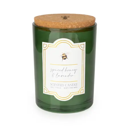 11Cm Glass Candle With Cork Lid Bees Gre