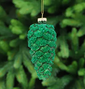 12cm Green Glass Pinecone