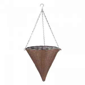 14in Chestnut Faux Rattan Hanging Cone - image 2