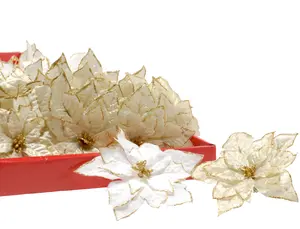 14cm 2 Assorted Cream and Gold Clip Poinsettia