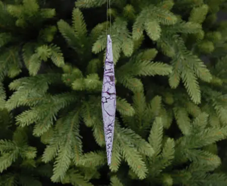 14cm Silver and Plum Marble Effect Glass Drop