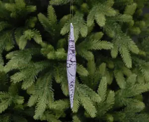 14cm Silver and Plum Marble Effect Glass Drop