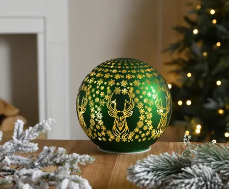 15cm bo lit glass green reindeer ball