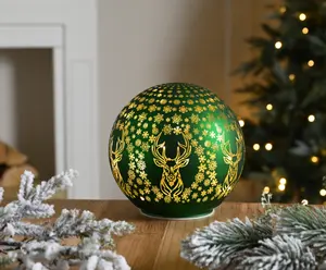 15cm bo lit glass green reindeer ball