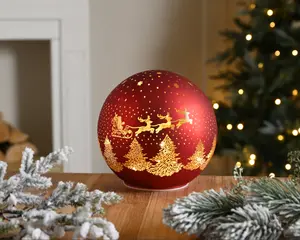 15cm bo lit glass red santa sleigh ball