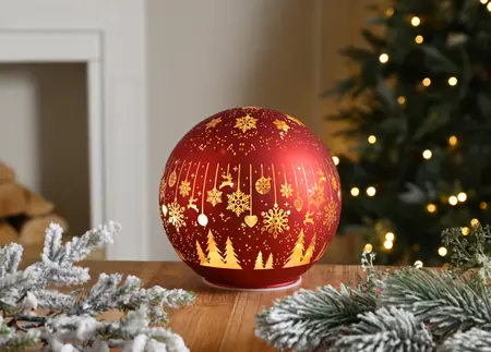 15cm Battery Operated Lit Glass Red Snowflakes Ball