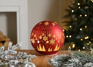 15cm Battery Operated Lit Glass Red Snowflakes Ball