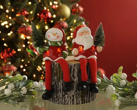18cm Battery Operated Lit 2 Assorted Designs Santa/Snowman Shelf Sitter