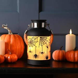 19cm Light Up Orange Halloween Glass Jar