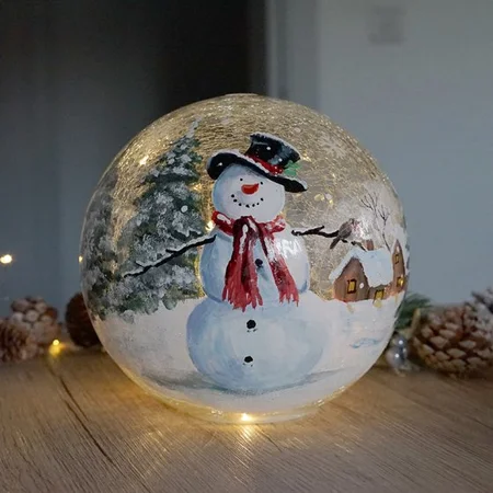 20cm Light Up Crackle Glass Snowman Globe - image 2
