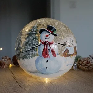 20cm Light Up Crackle Glass Snowman Globe - image 2