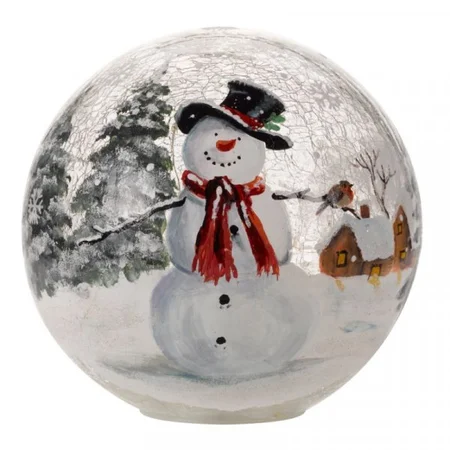 20cm Light Up Crackle Glass Snowman Globe - image 1