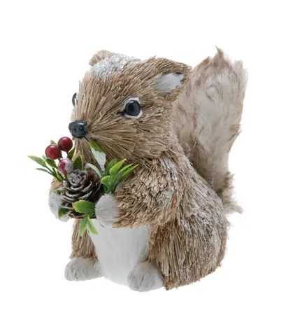 20cm Sitting Squirrel Holding Foliage