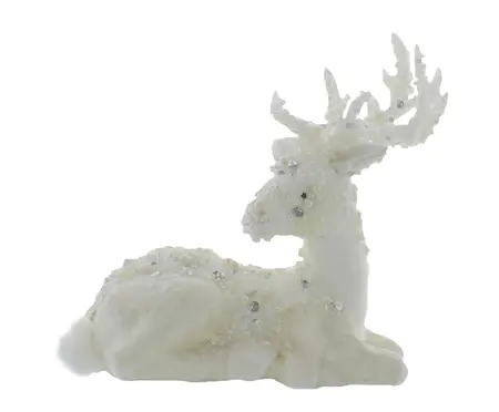 20cm White Beaded Lying Reindeer