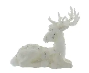 20cm White Beaded Lying Reindeer