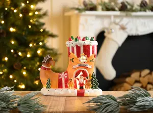 21cm Ceramic Gingerbread Shoe with Santa