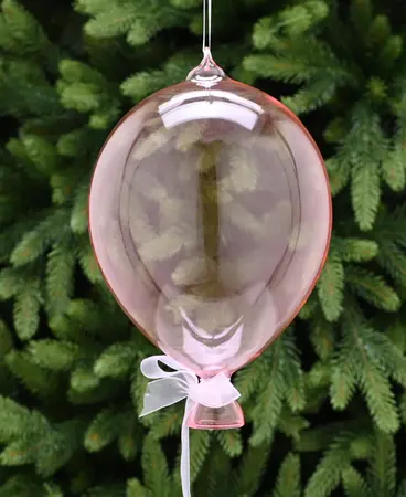 21cm translucent pink glass balloon - white ribbon