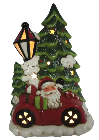 22 -  24cm Battery Operated Lit Tree and Santa in Car