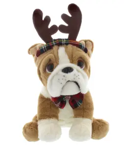 22  28cm Plush Christmas Bulldog with Antlers Headband - image 1