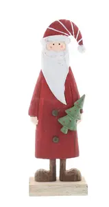 22cm Red and White Wooden Santa Holding Tree