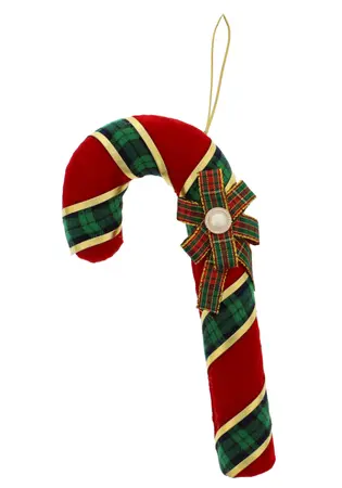 25cm hanging red/green/gold candy cane with bow