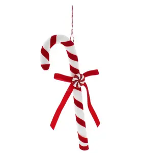 25cm red/white fabric hanging candy cane