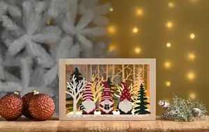 28cm Light Up Wooden Woodland Gonks Christmas Scene