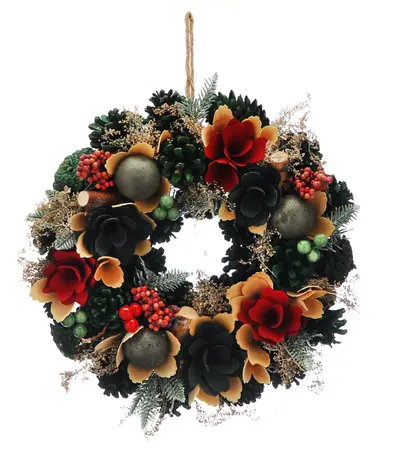 30cm Cream Petals/Red Apples/White Berries Wreath