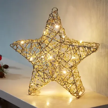 30cm Gold Weave Lit Christmas Star