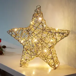30cm Gold Weave Lit Christmas Star