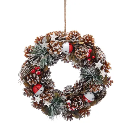 30cm Snowy Pine Cone & Bell Christmas Wreath