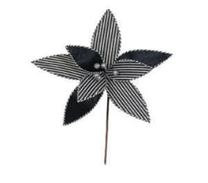 31cm Black & White Striped Poinsettia Stem
