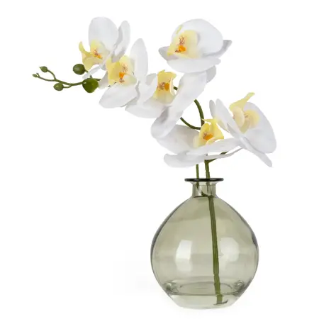 33Cm Orchid In Green Glass Vase - image 1