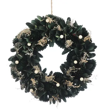 34cm Green Cones/White Berries Winter Wreath