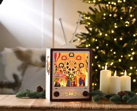 36cm Lit Fairground TV Christmas Scene