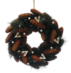 36cm Pine Cone & Reindeer Christmas Wreath