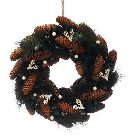 36cm white berries/reindeer heads wreath