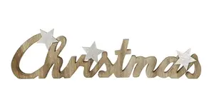 38cm Wooden Christmas Sign with Silver Stars
