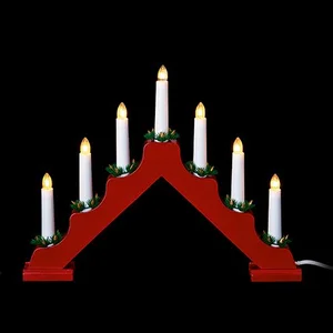 39cm Red Wooden LED Christmas Candle Bridge