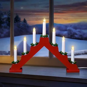 39cm Red Wooden LED Christmas Candle Bridge - image 2