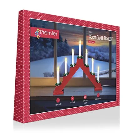 39cm Red Wooden LED Christmas Candle Bridge - image 3