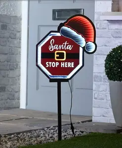 40cm Infinity SANTA STOP HERE with Hat on Stake