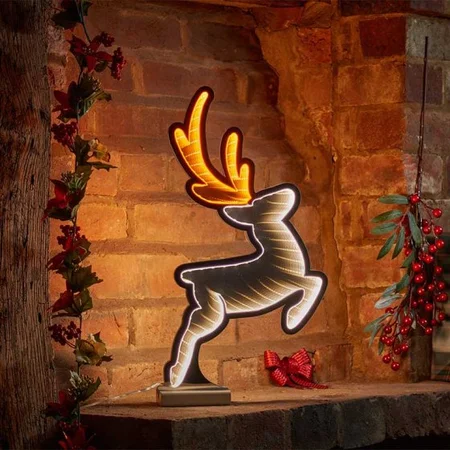 45cm Illuminated Leaping Reindeer Infinity Mirror