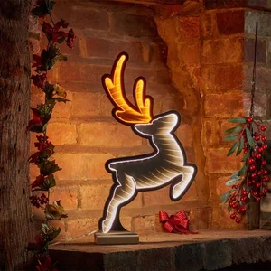 45cm Illuminated Leaping Reindeer Infinity Mirror