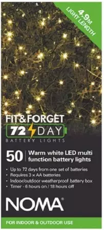 50 Fit & Forget Warm White Multifunction String Lights
