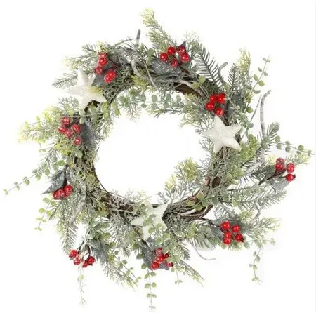 50CM Wreath With Berries/Cedar/Stars