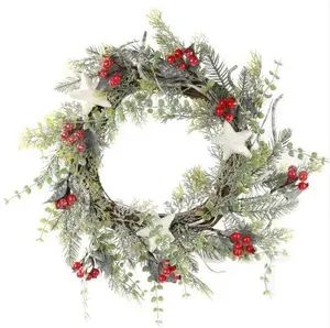 50CM Wreath With Berries/Cedar/Stars